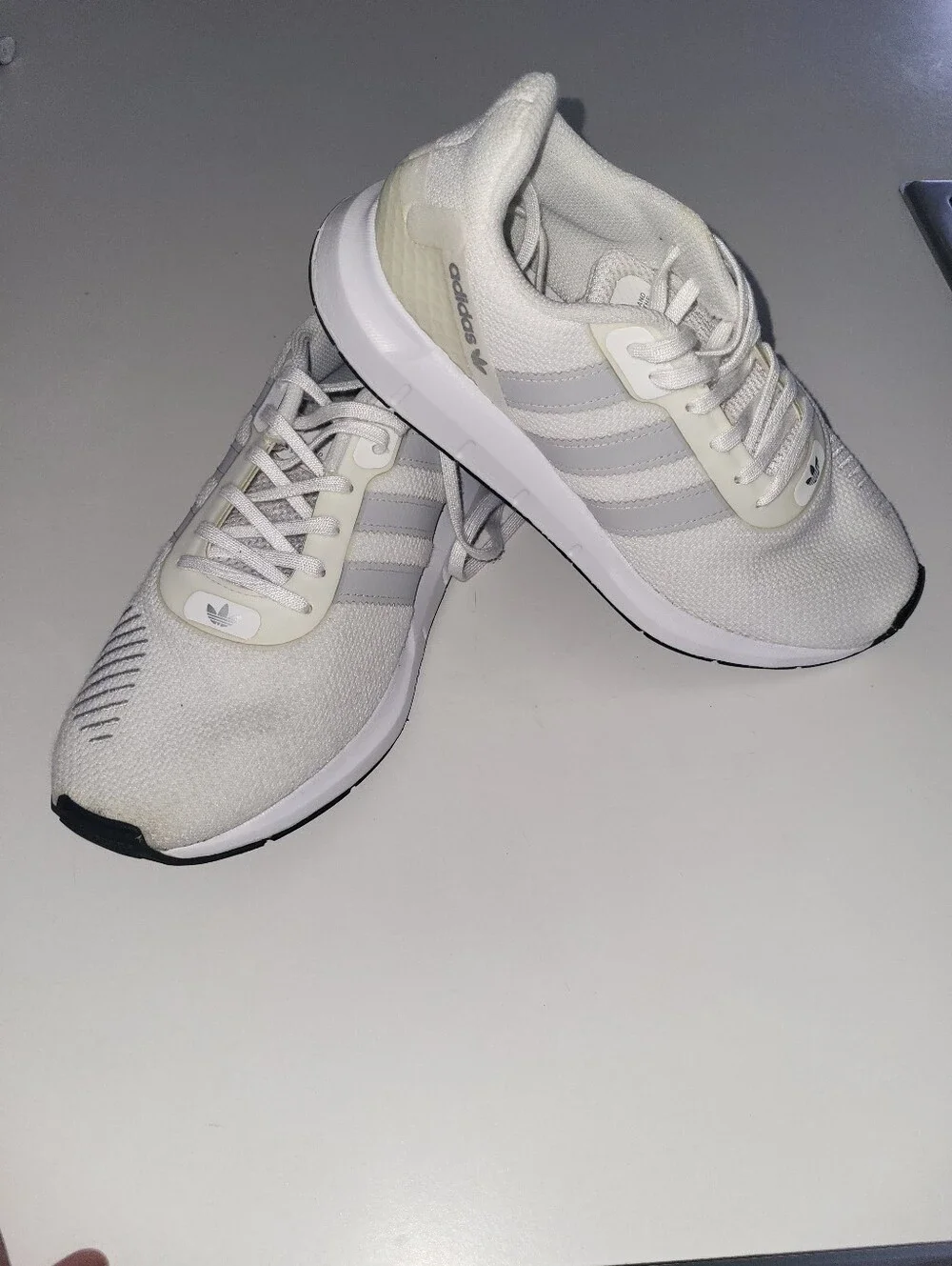 adidas White With Cream Trim Knit Running Sneakers
